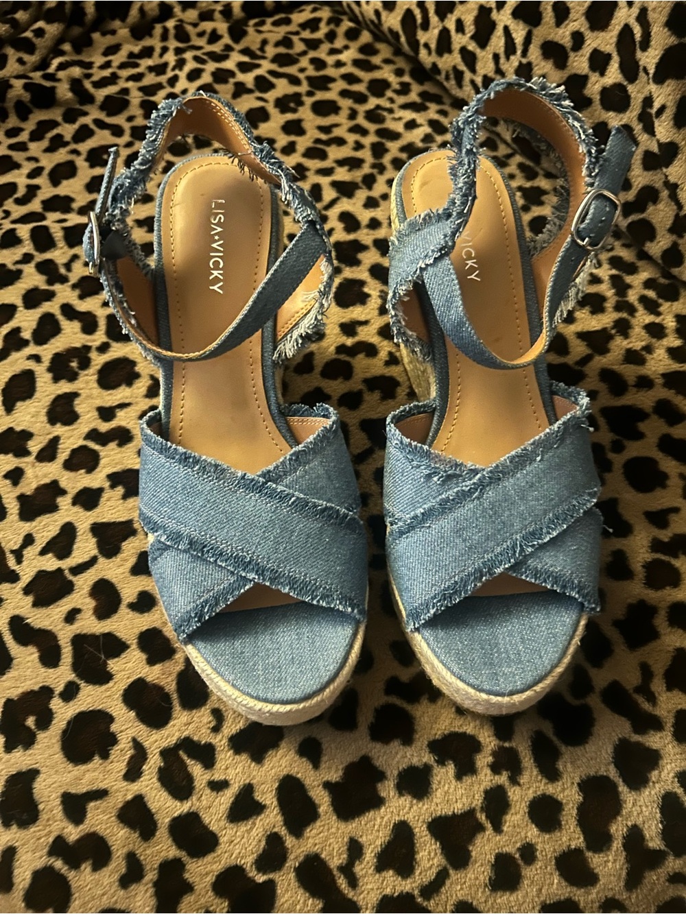 Comfortable Denim Crisscross Espadrille Wedge Sandals - Blue
